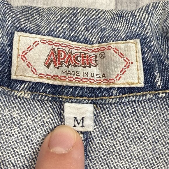 ✅VTG ApacheJean Jacket Womans M Acid Washed Puff Paint Shoulder Pads Retro Aztec - Picture 2 of 12